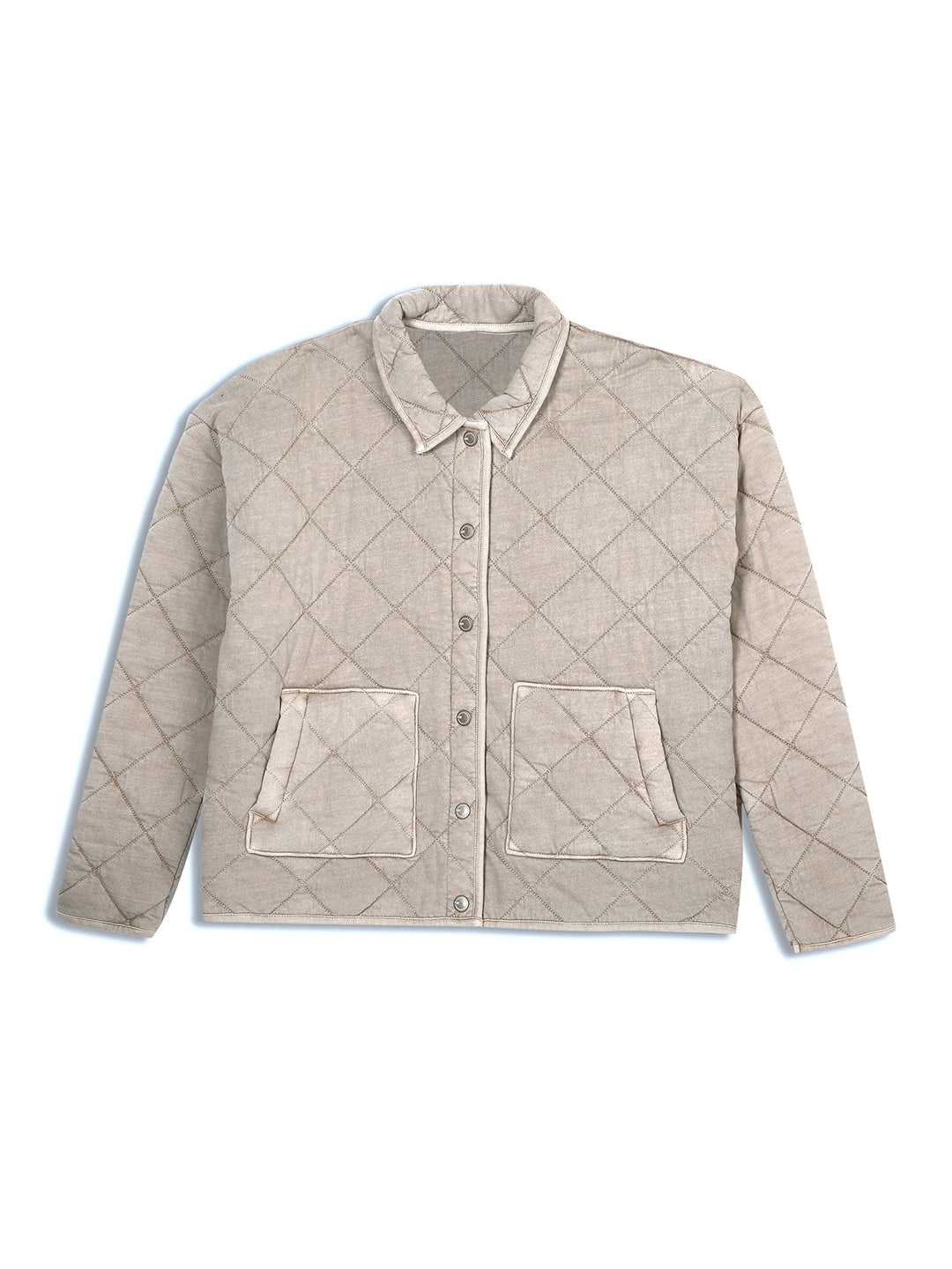 Women Khaki Comfort Fit Quilted Jacket