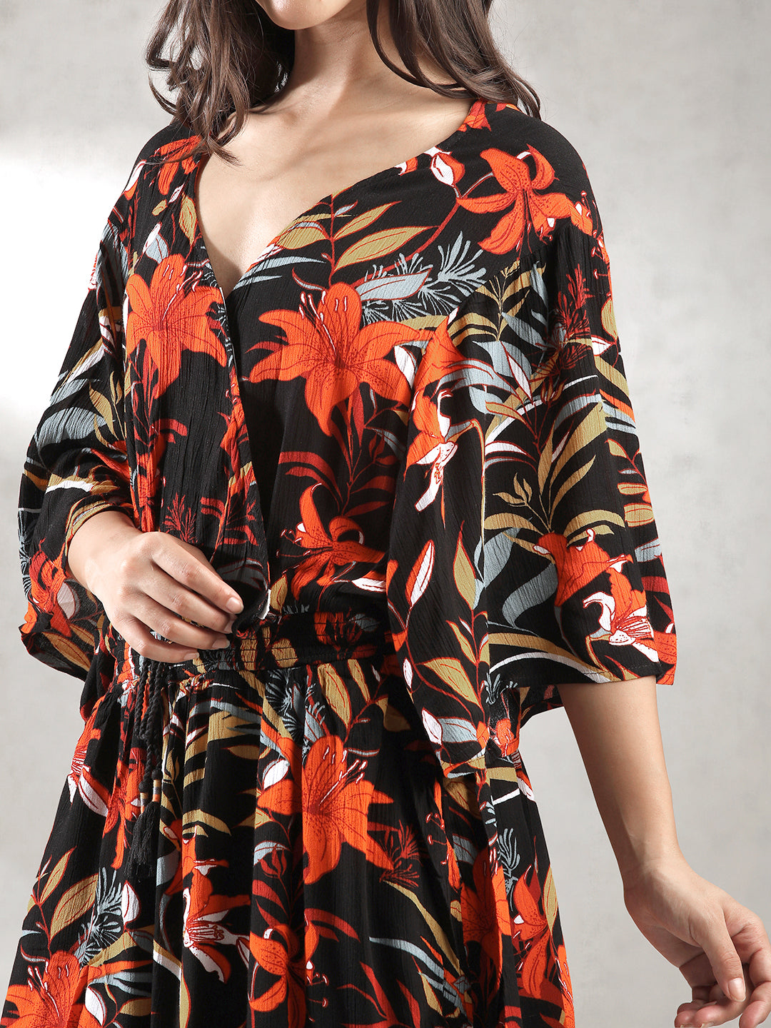 Women Black Tropical Print Romper