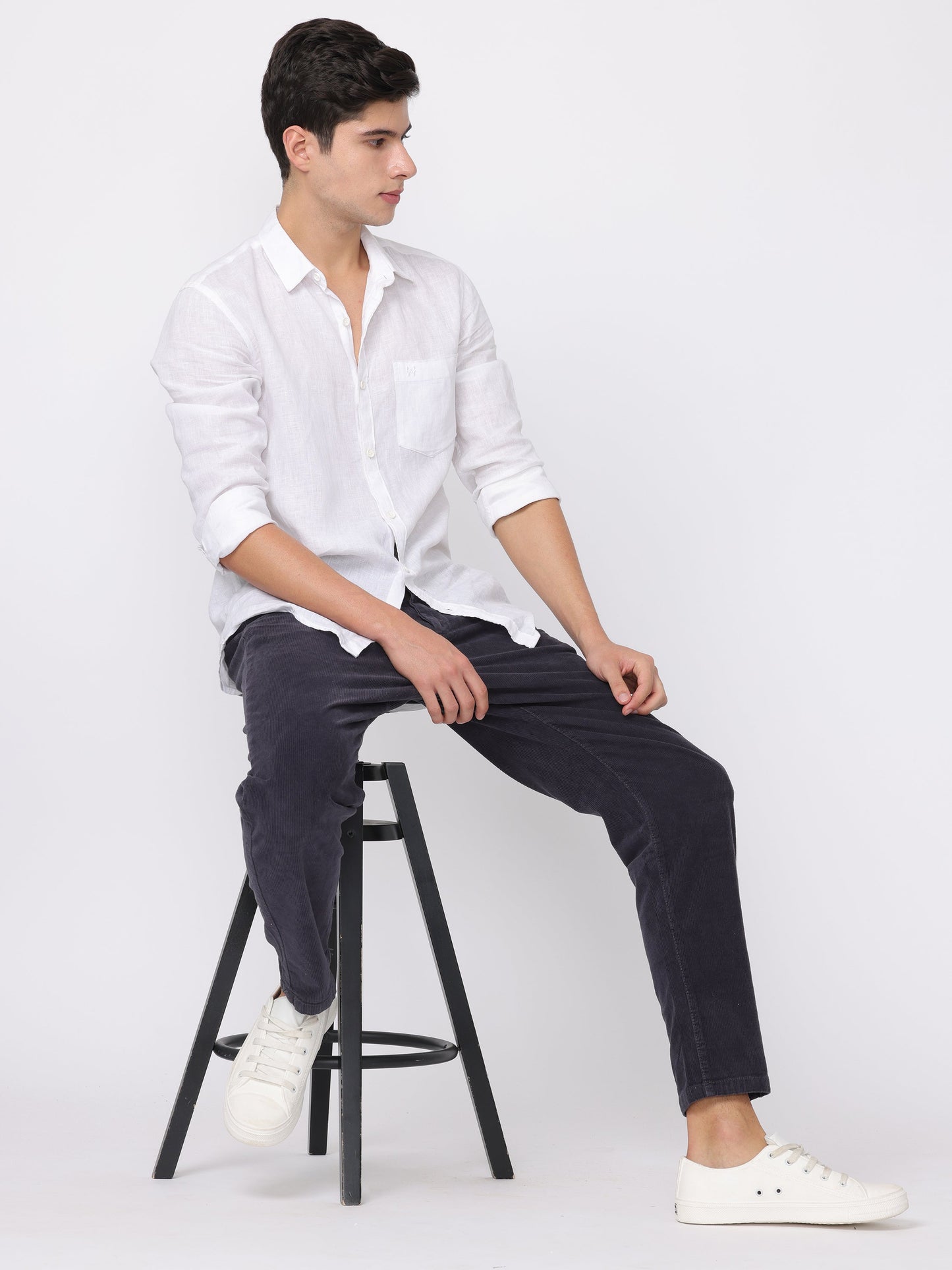 Men Navy Regular Fit Corduroy Pants