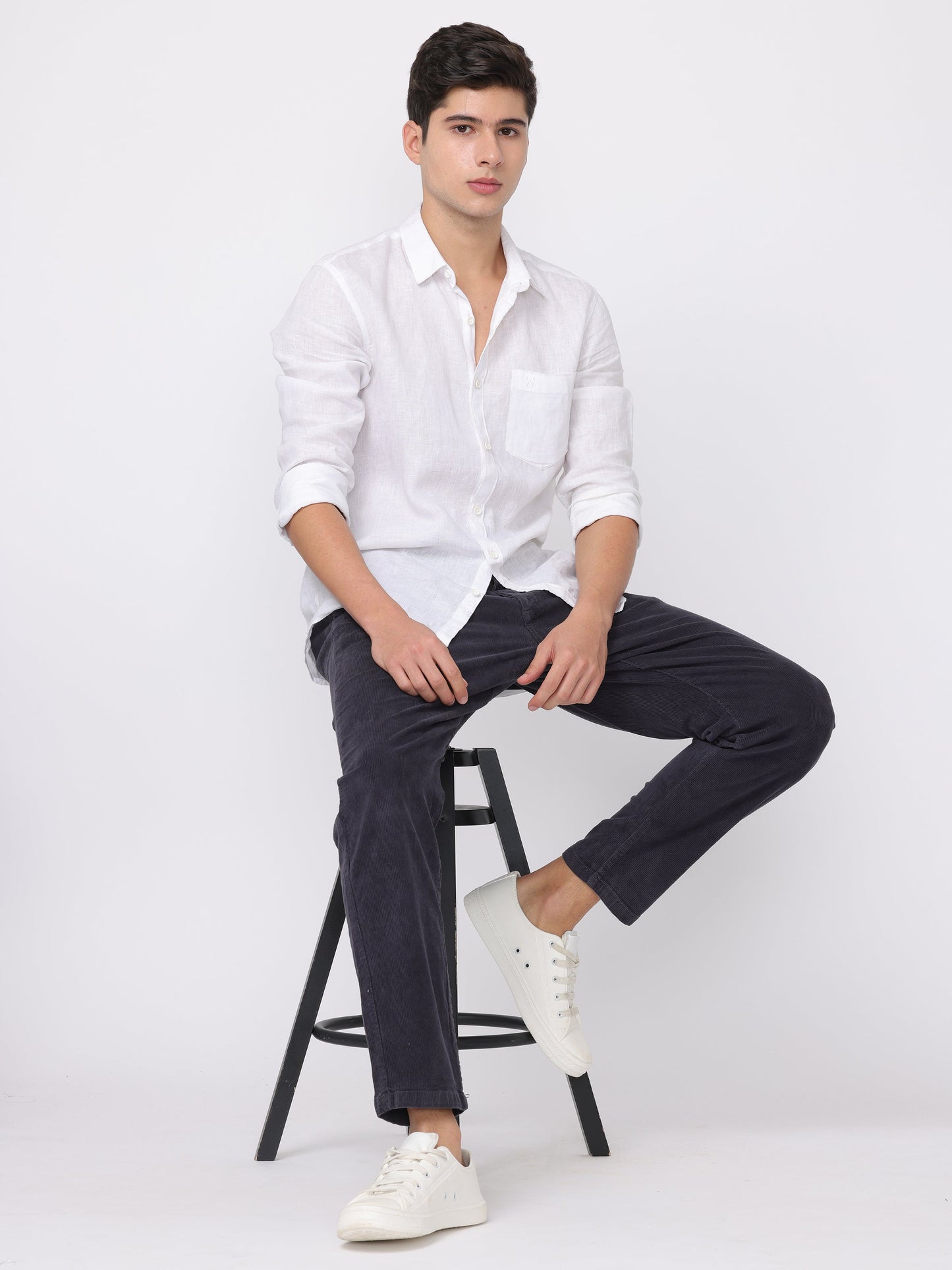 Men Navy Regular Fit Corduroy Pants