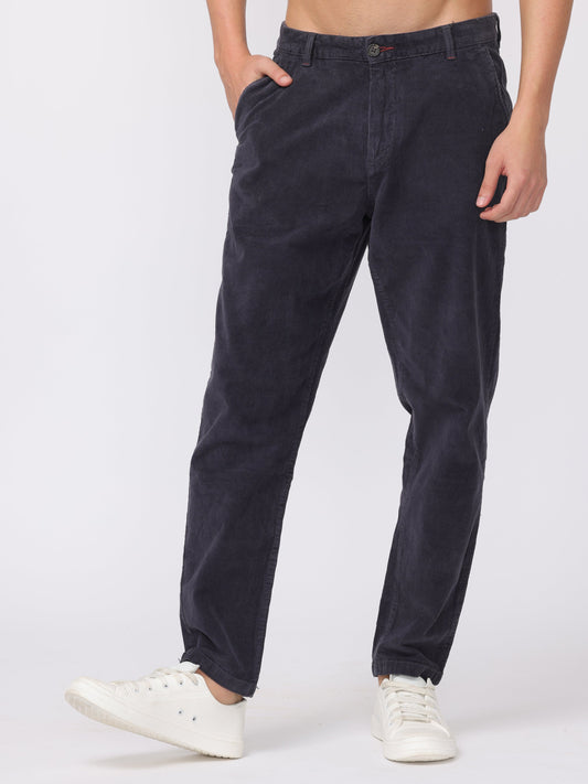 Men Navy Regular Fit Corduroy Pants
