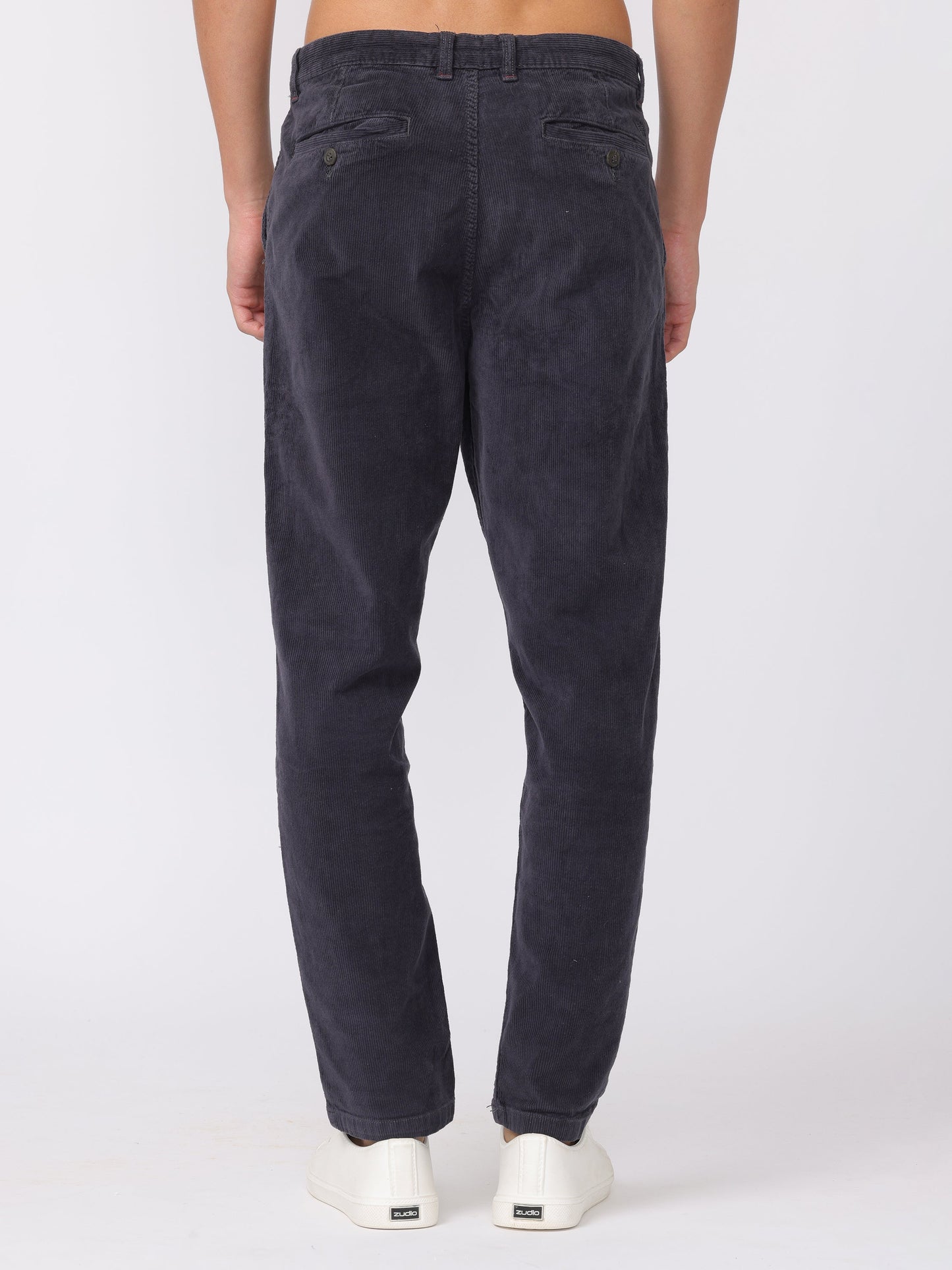 Men Navy Regular Fit Corduroy Pants
