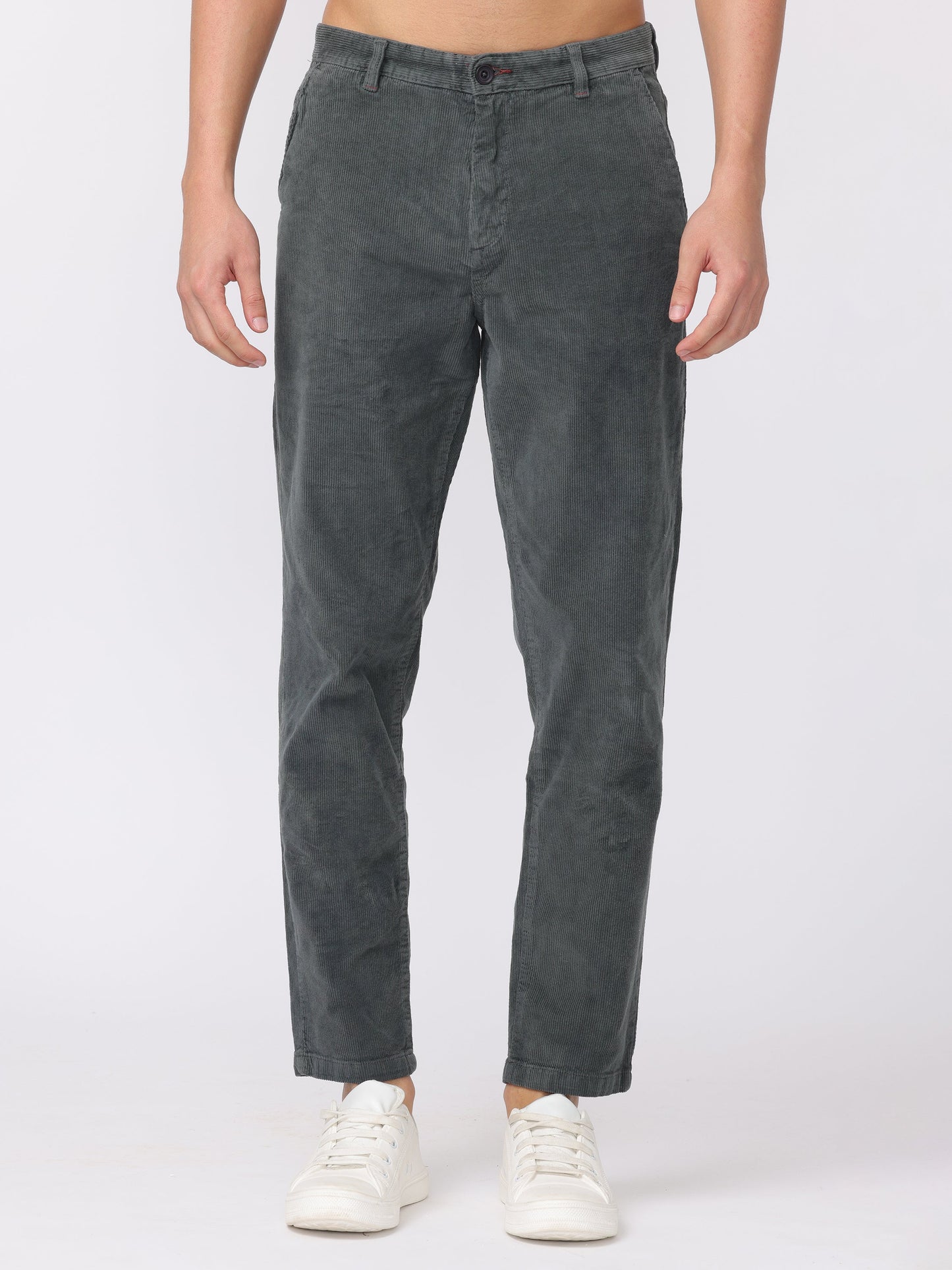 Men Grey Regular Fit Corduroy Pants