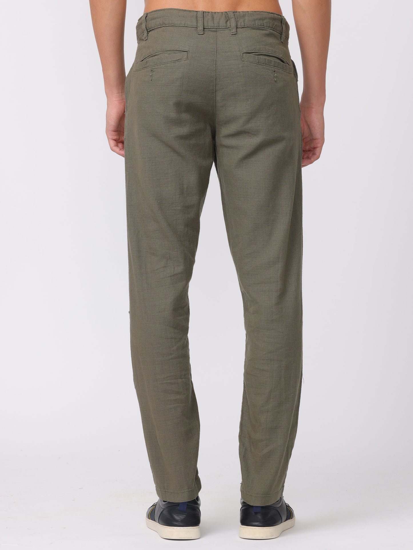 Men Olive Regular Fit Linen Blend Pants