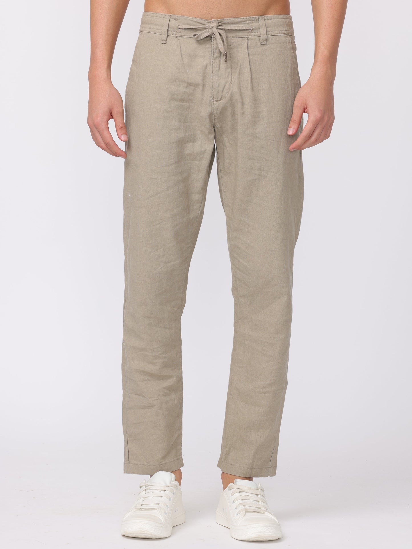 Men Beige Regular Fit Linen Blend Pants