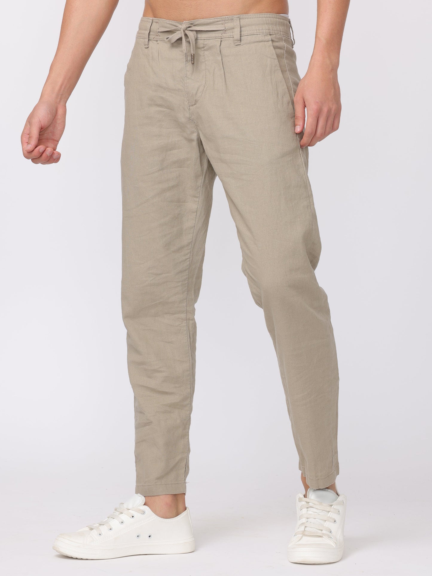 Men Beige Regular Fit Linen Blend Pants