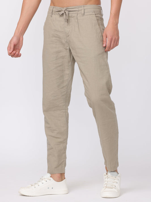 Men Beige Regular Fit Linen Blend Pants