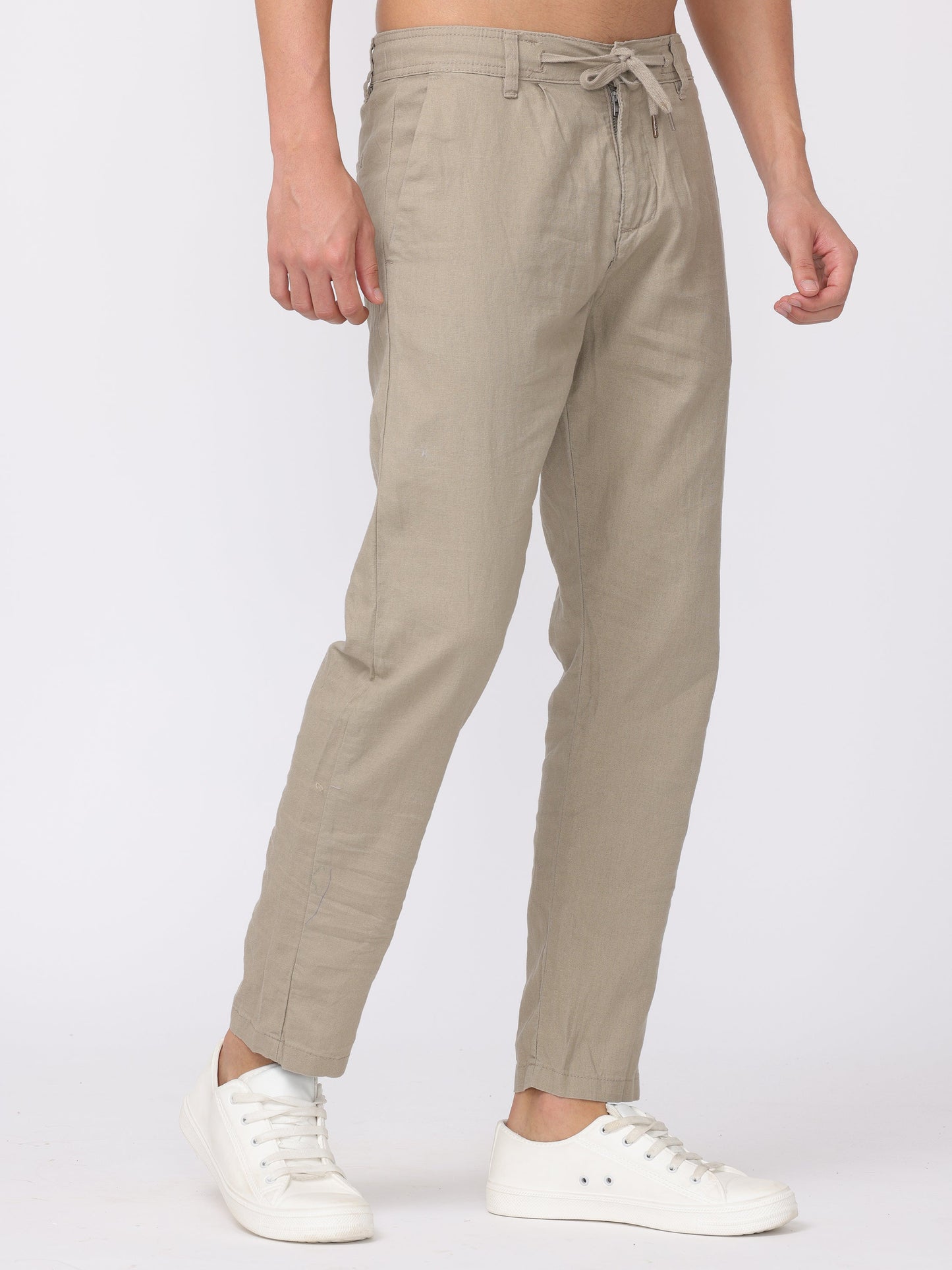 Men Beige Regular Fit Linen Blend Pants