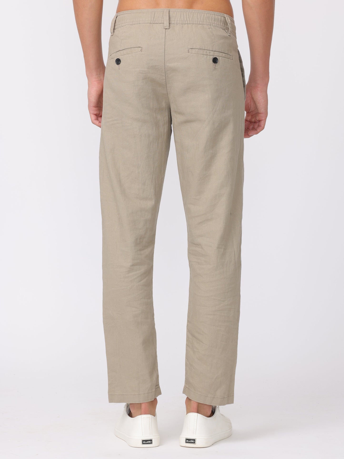 Men Beige Regular Fit Linen Blend Pants