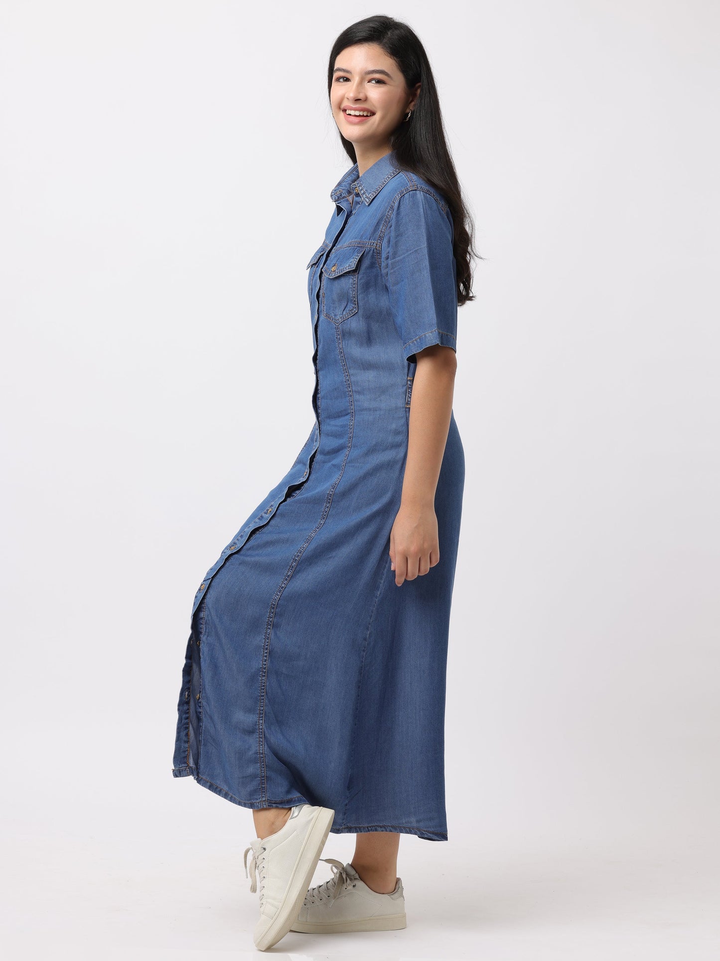 Women Blue Regular Fit Denim Dress