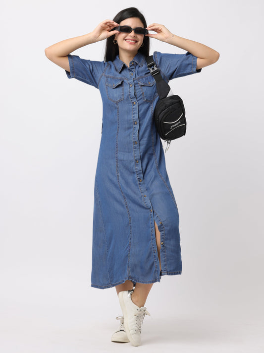 Women Blue Regular Fit Denim Dress