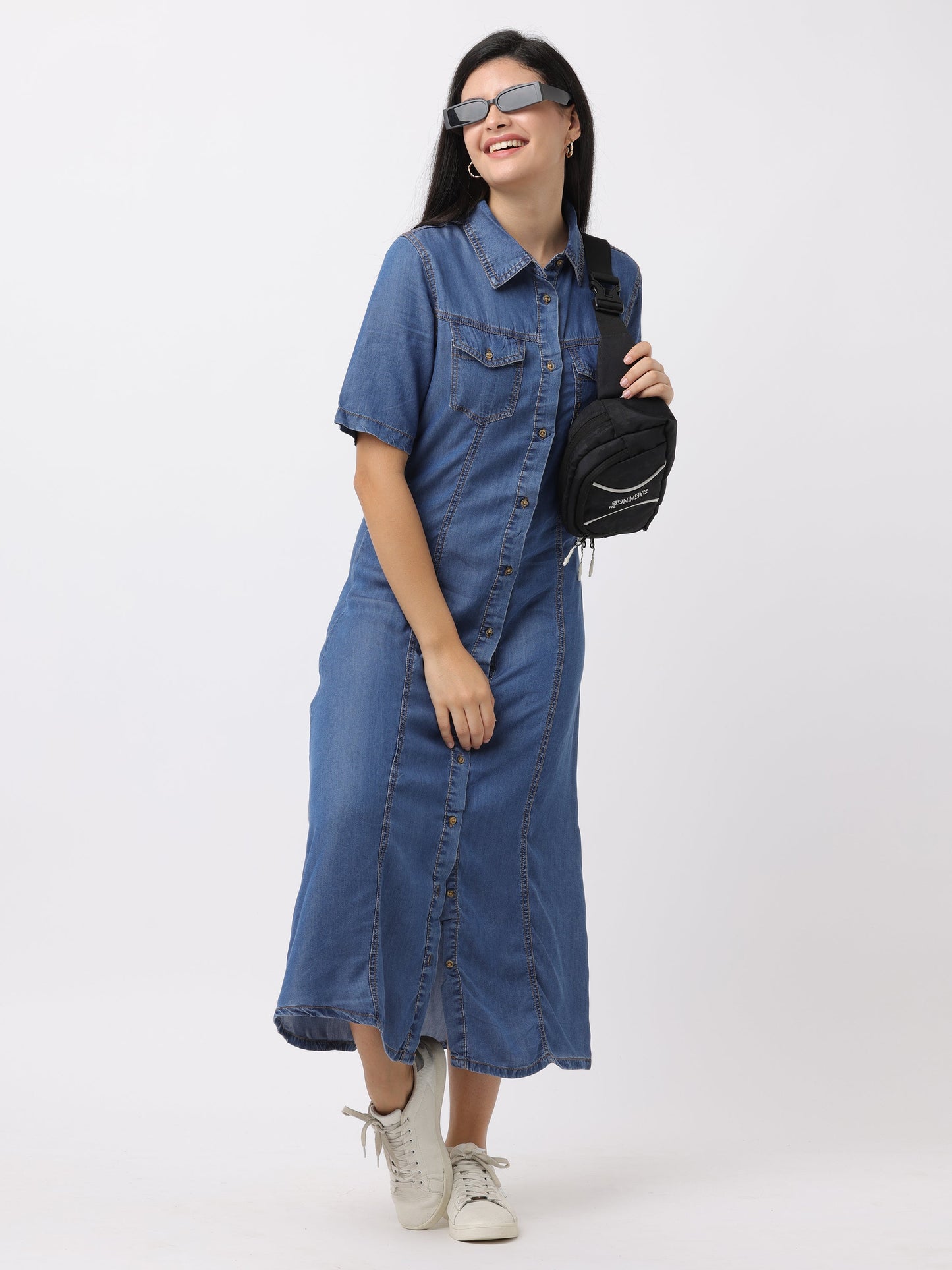 Women Blue Regular Fit Denim Dress