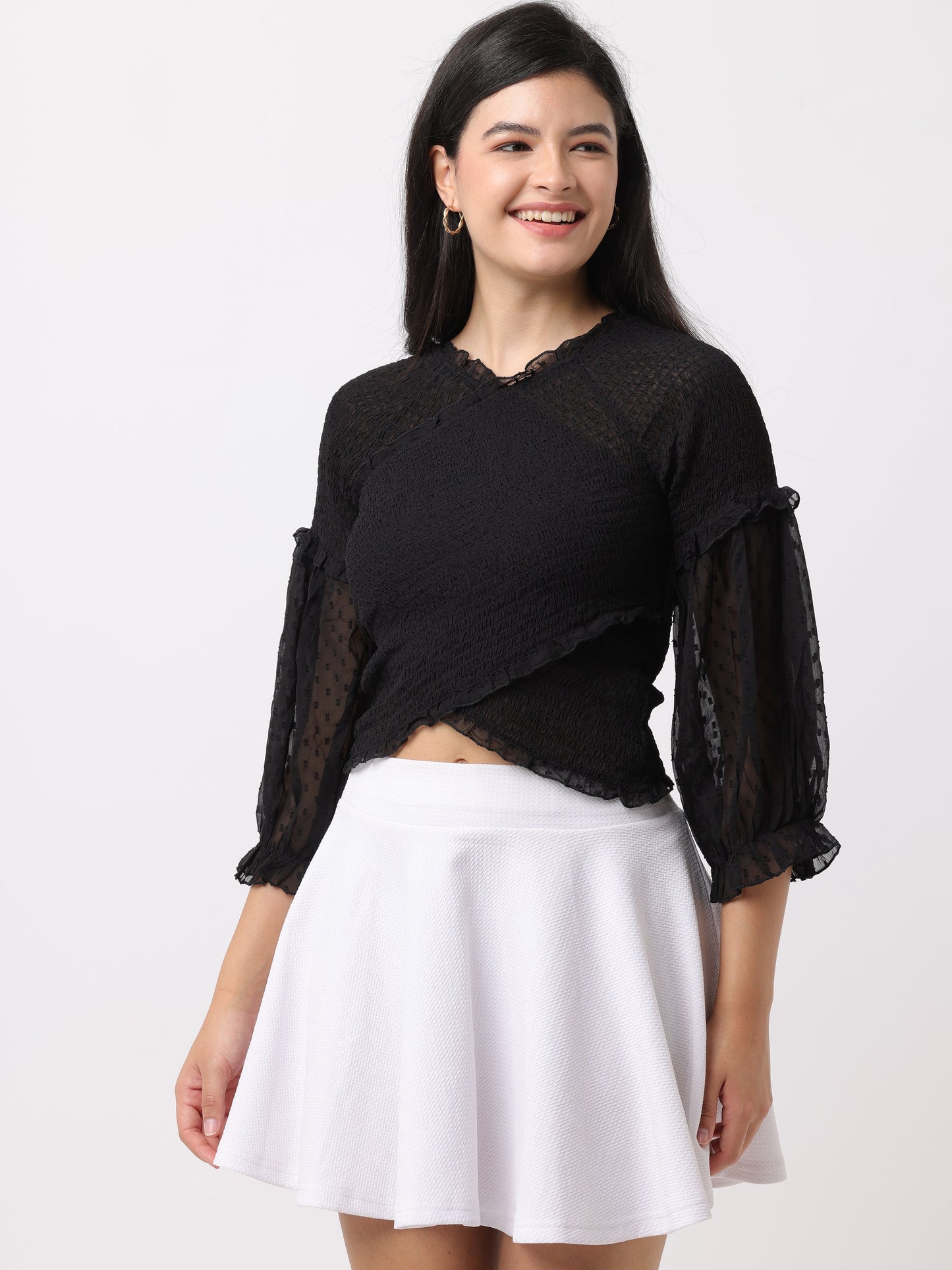 Women Black Regular Fit Tops