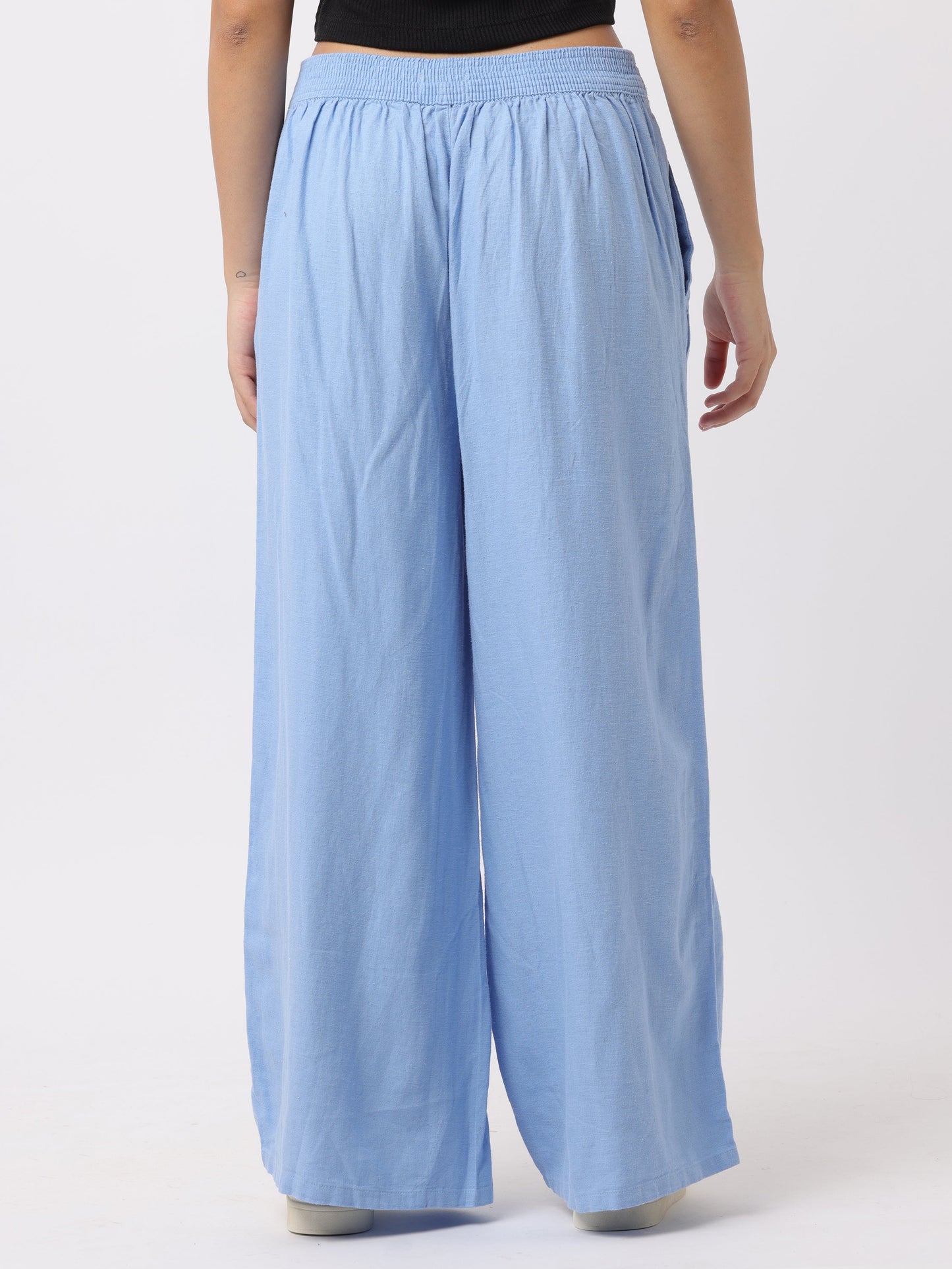 Women Blue Regular Fit Pants with Elastic Waist