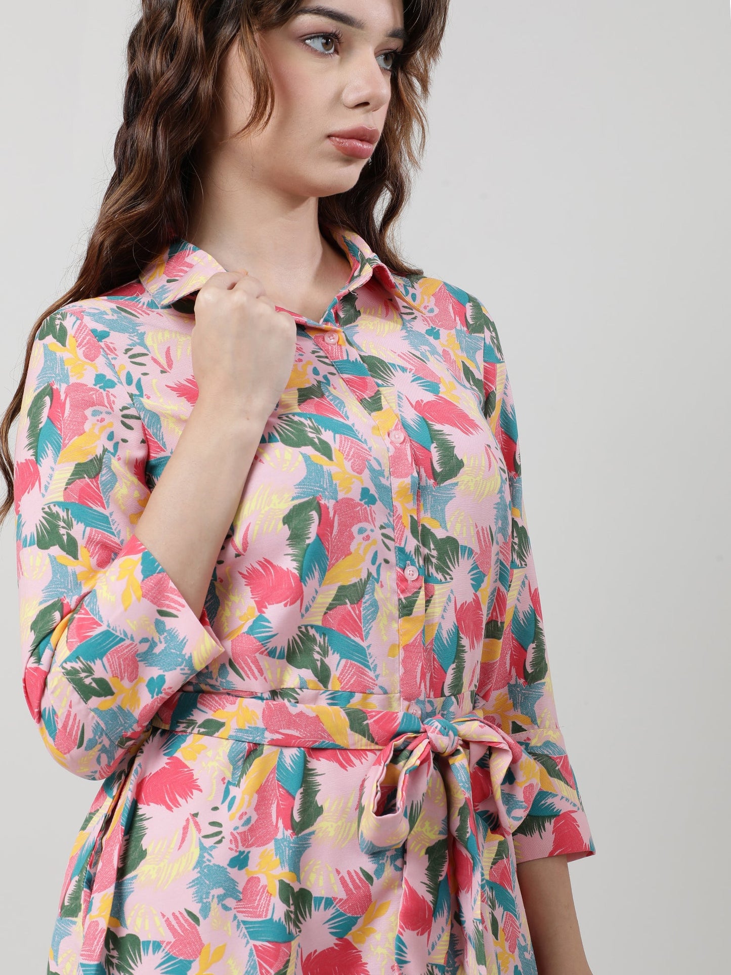 Women Printed With Belt A Line Dress