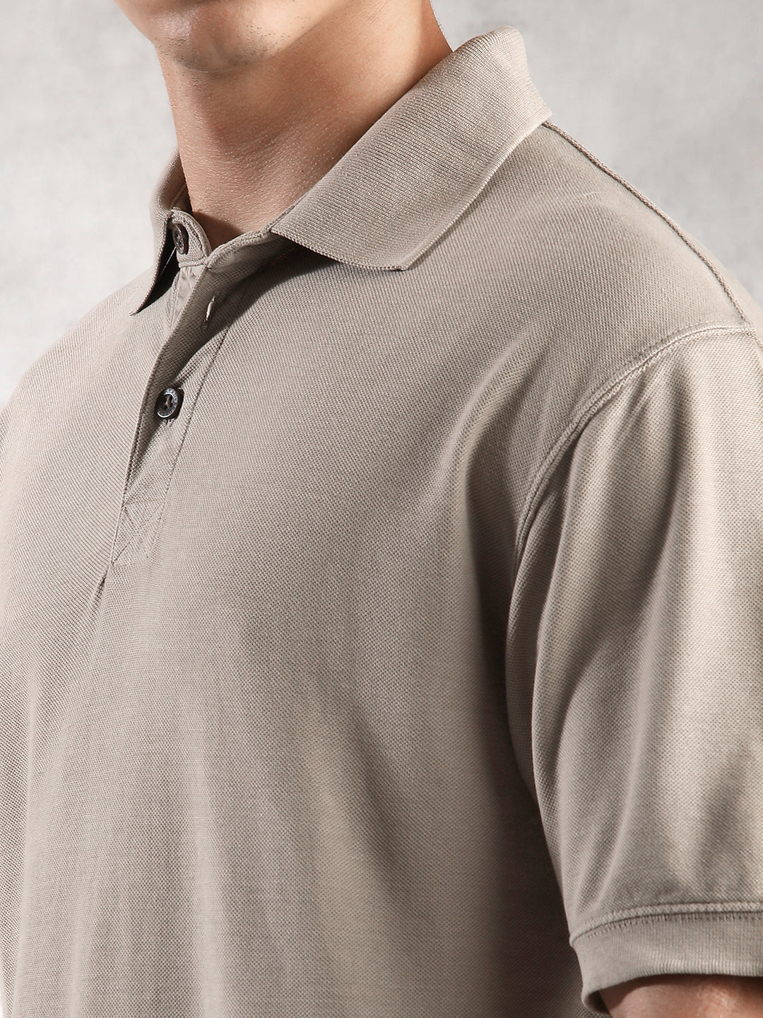 Men Khaki Drop Shoulder Oversize Polo T-Shirt