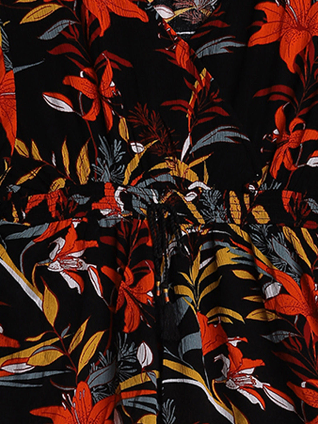 Women Black Tropical Print Romper