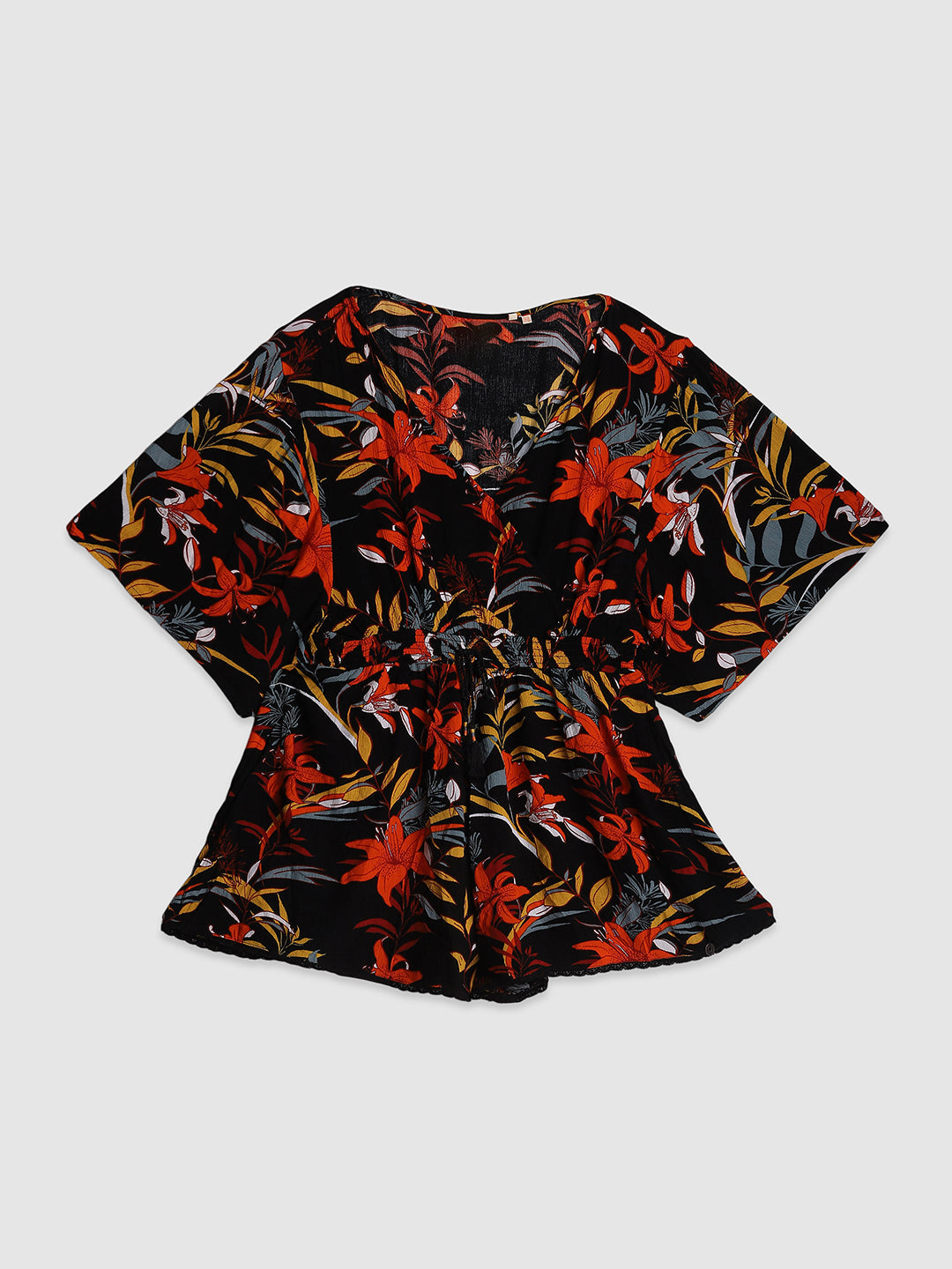 Women Black Tropical Print Romper