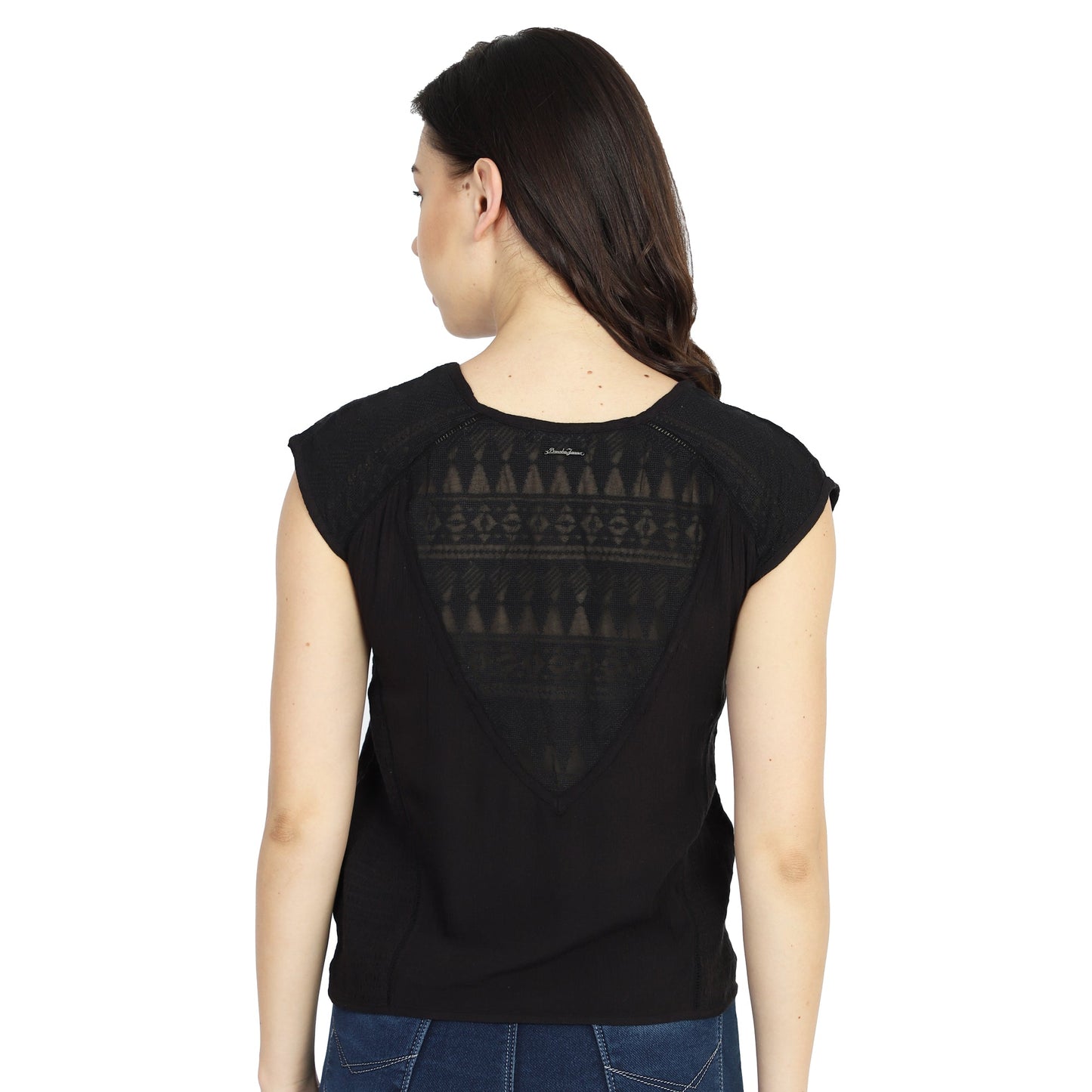 Women Black Round Neck Top