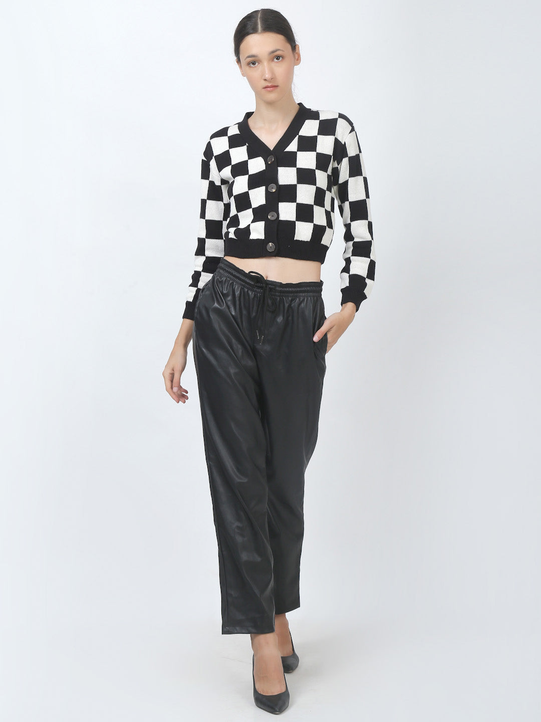 Women Black Faux Leather Pants
