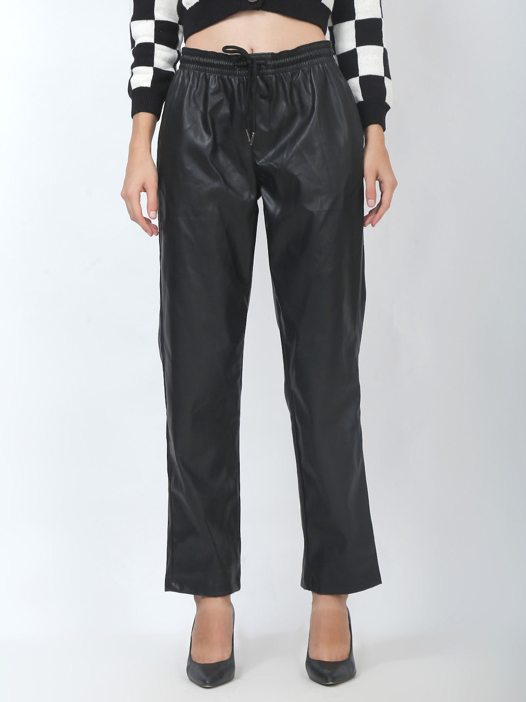 Women Black Faux Leather Pants
