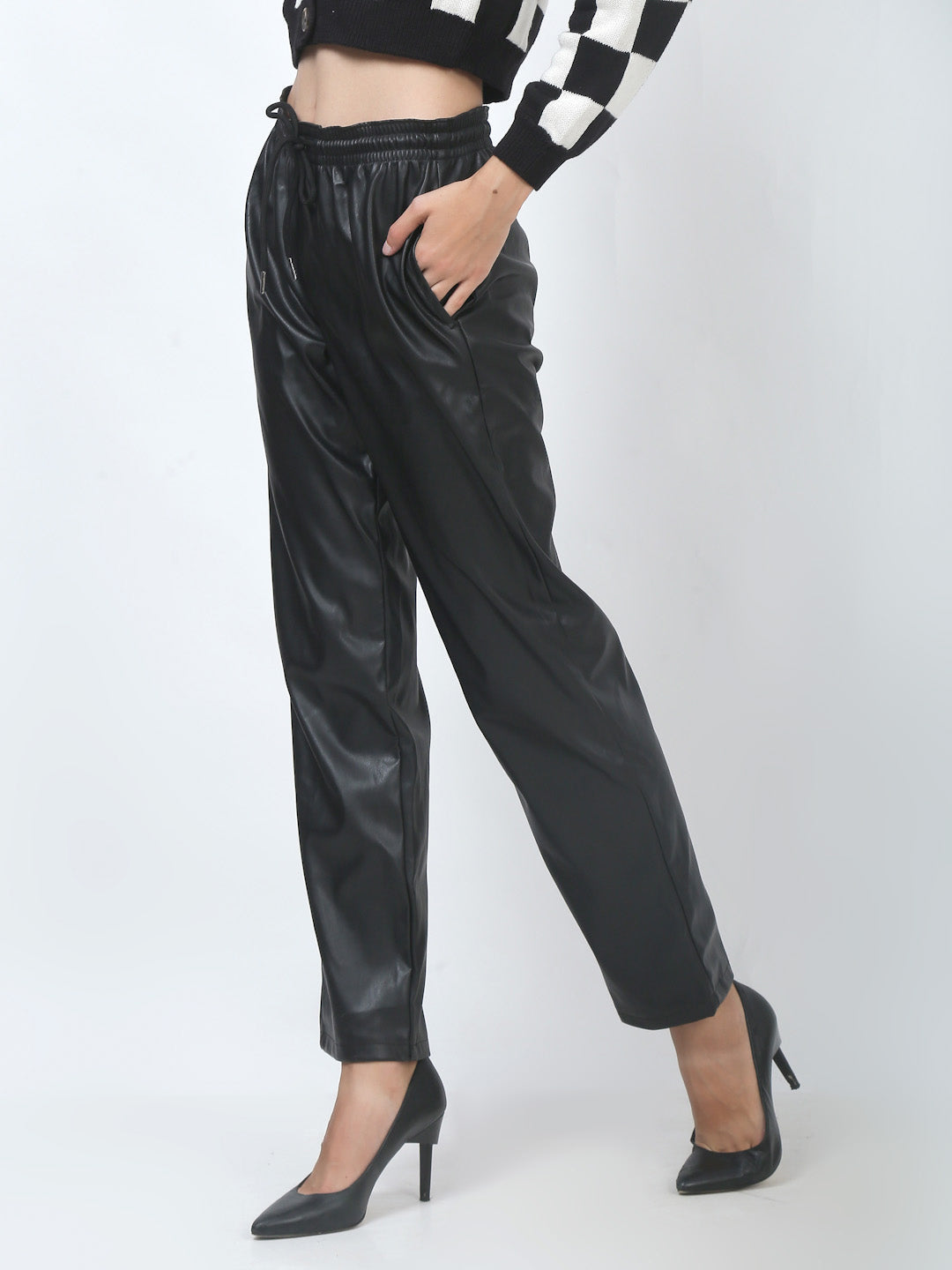 Women Black Faux Leather Pants