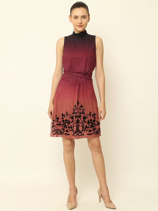 Women Maroon Sleeveless Dress with Shorts