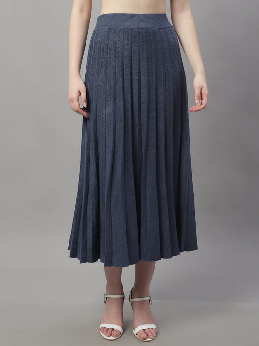 Women Dark Blue Pleated Skirt