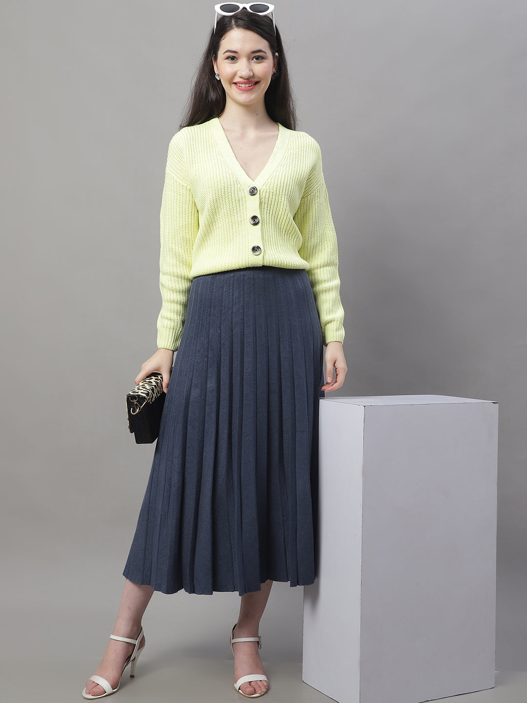 Women Dark Blue Pleated Skirt