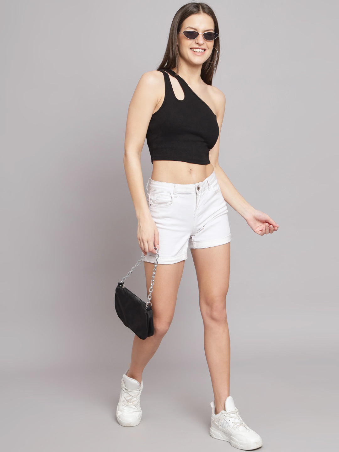 Women Black One Shoulder Top