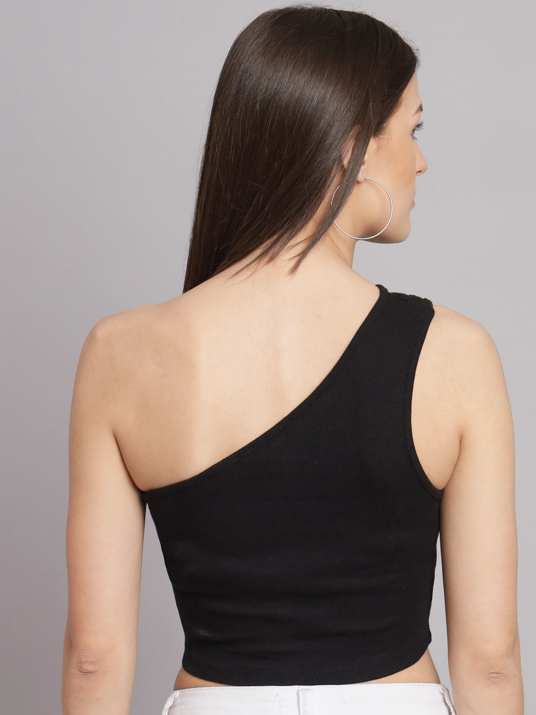 Women Black One Shoulder Top
