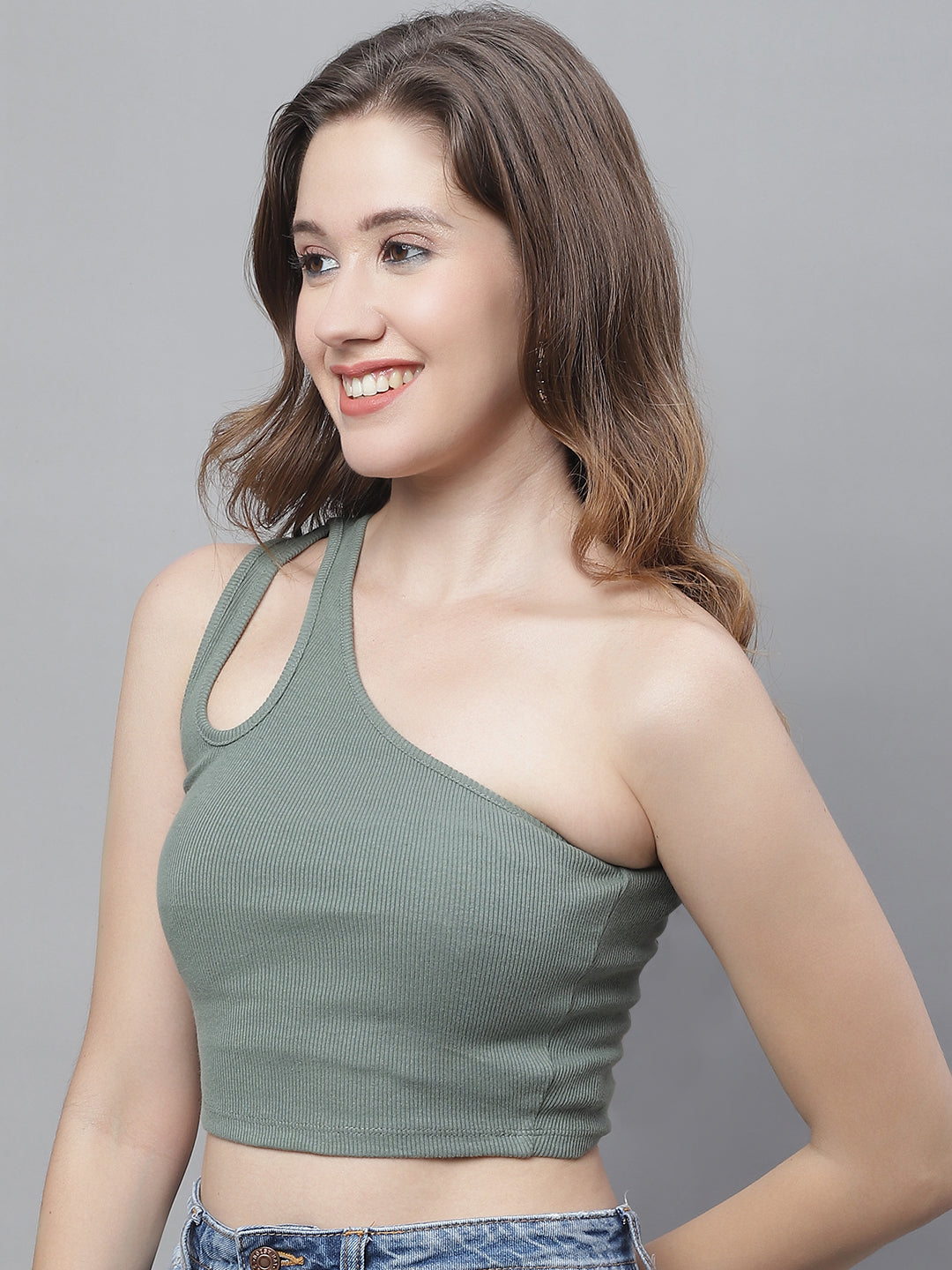 Women Green One Shoulder Top