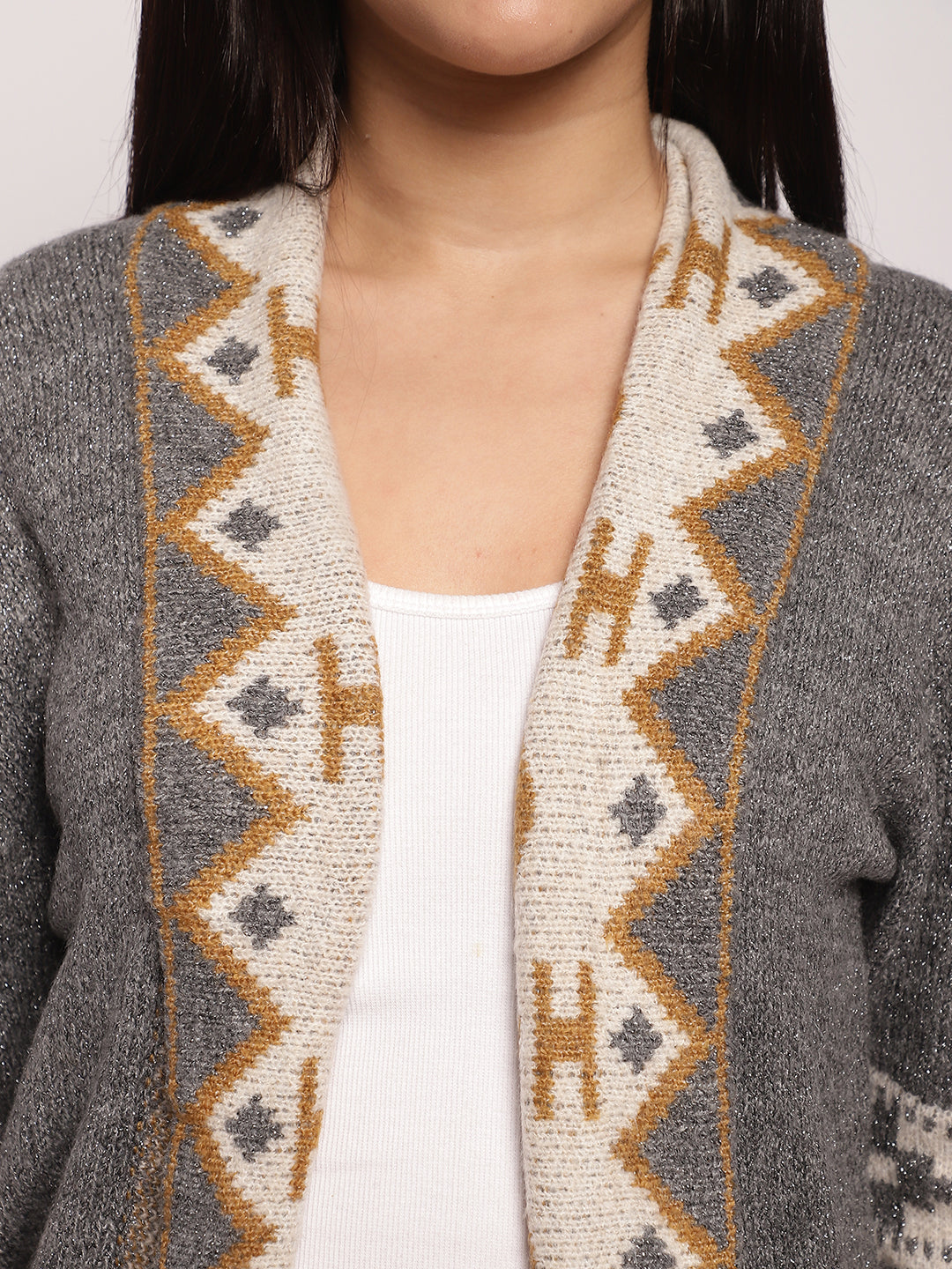 Women Grey Viscose Shrug