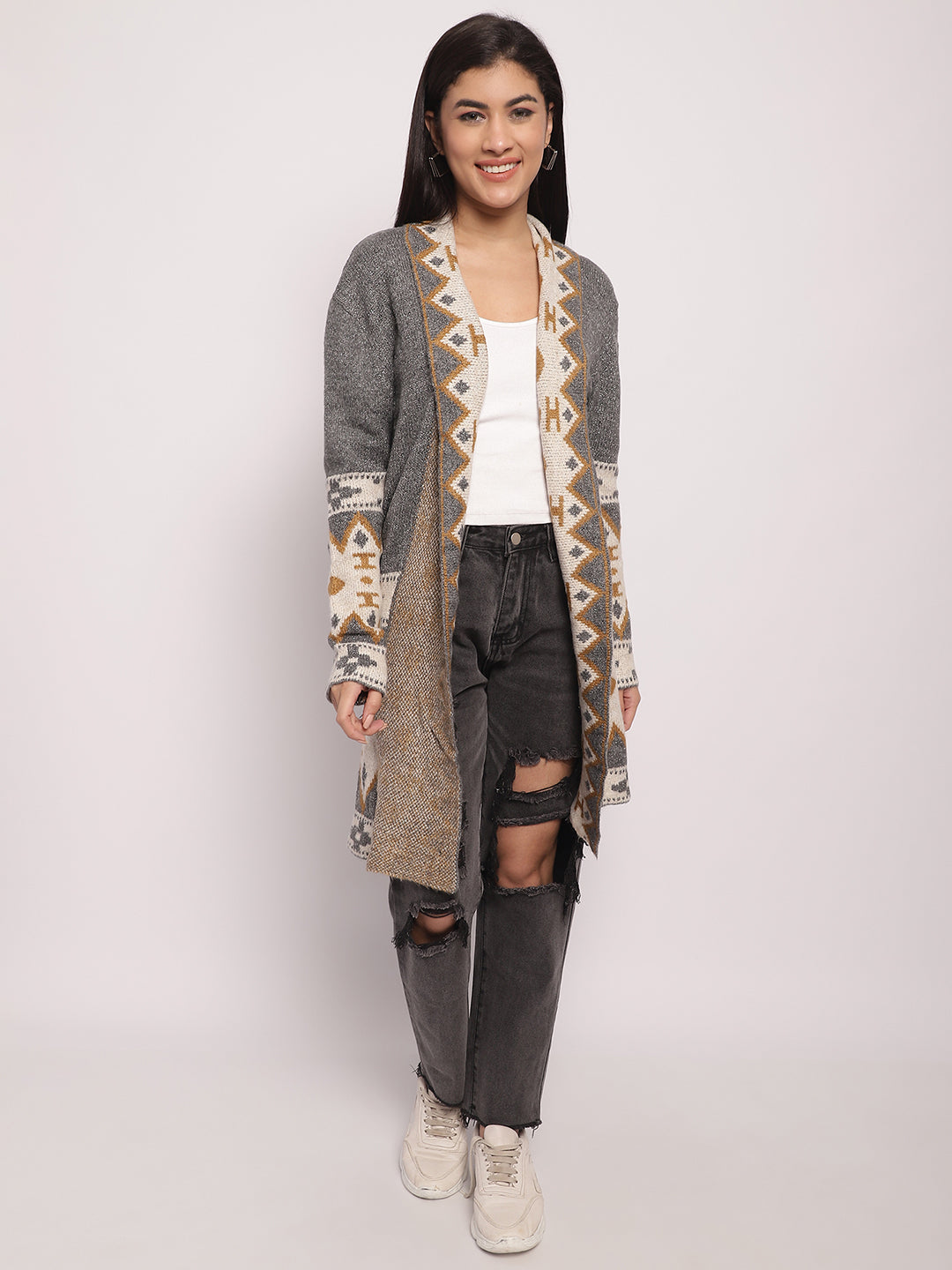 Women Grey Viscose Shrug