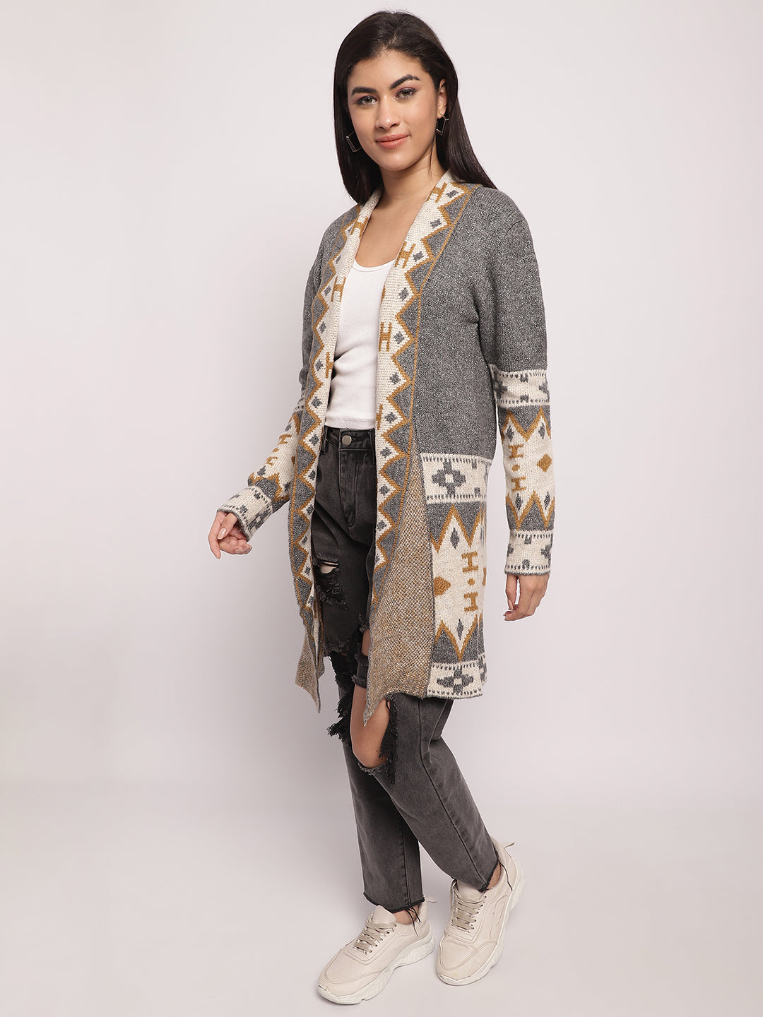 Women Grey Viscose Shrug