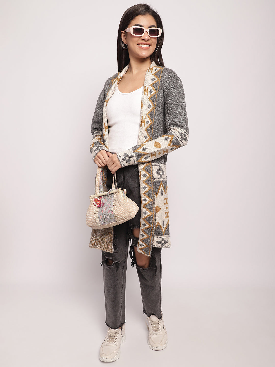 Women Grey Viscose Shrug
