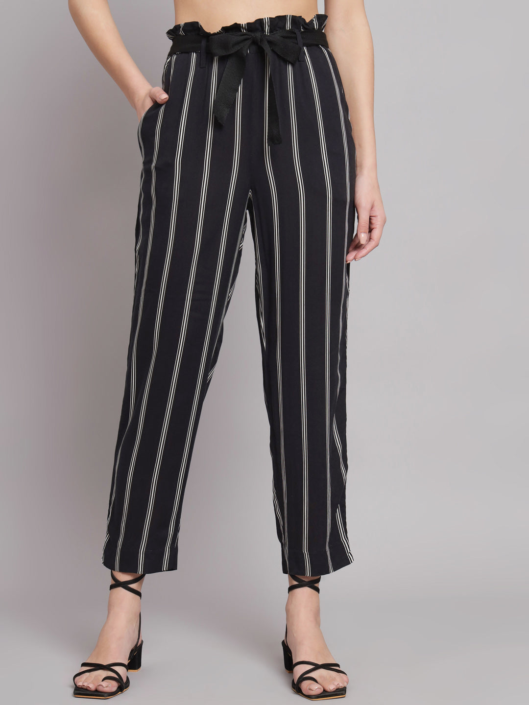 Women Black Stripped Pants