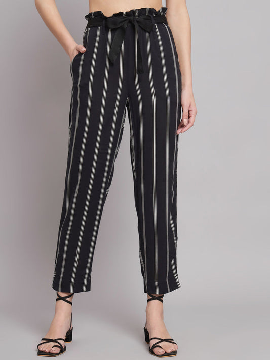 Women Black Stripped Pants