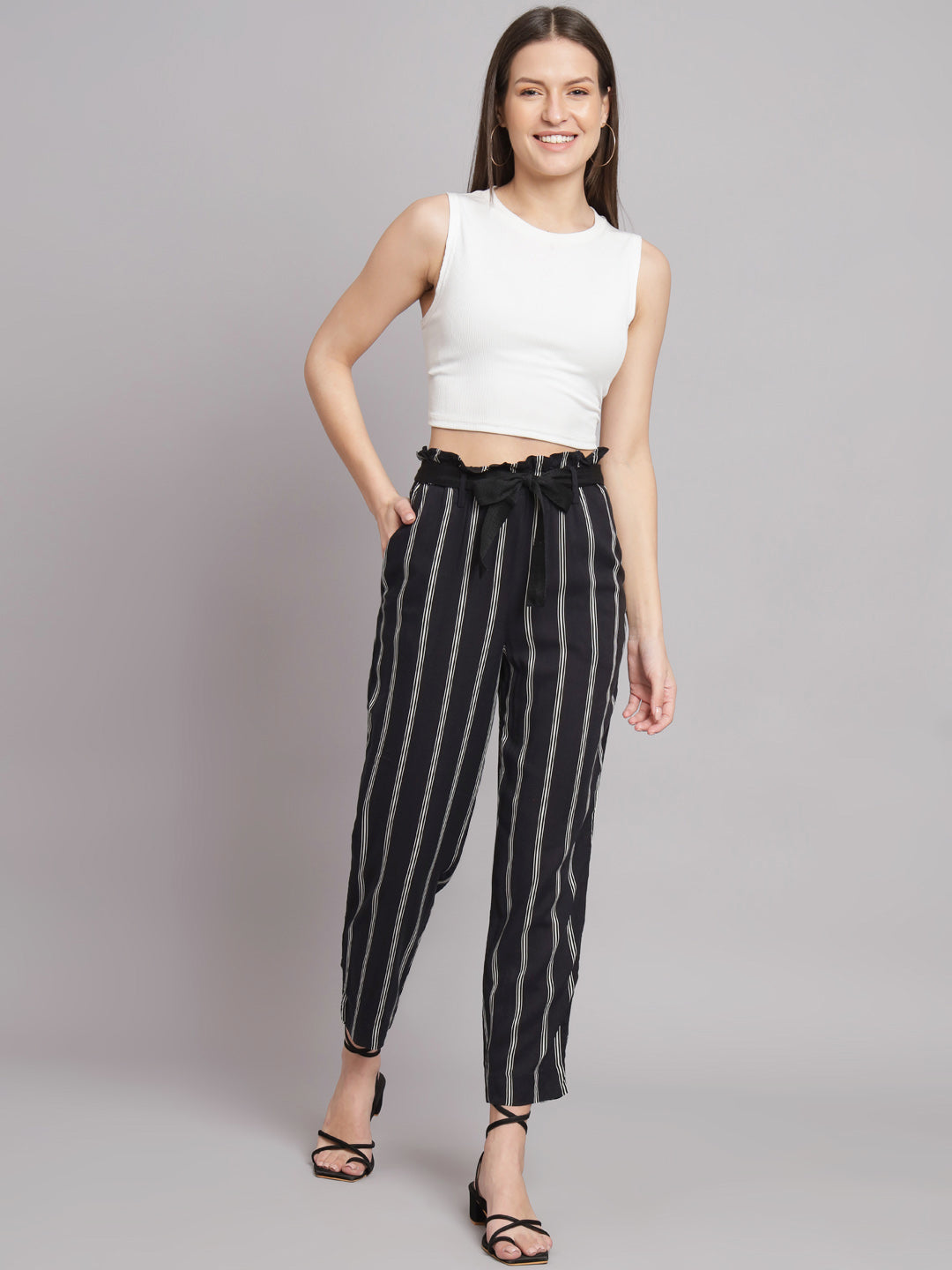 Women Black Stripped Pants