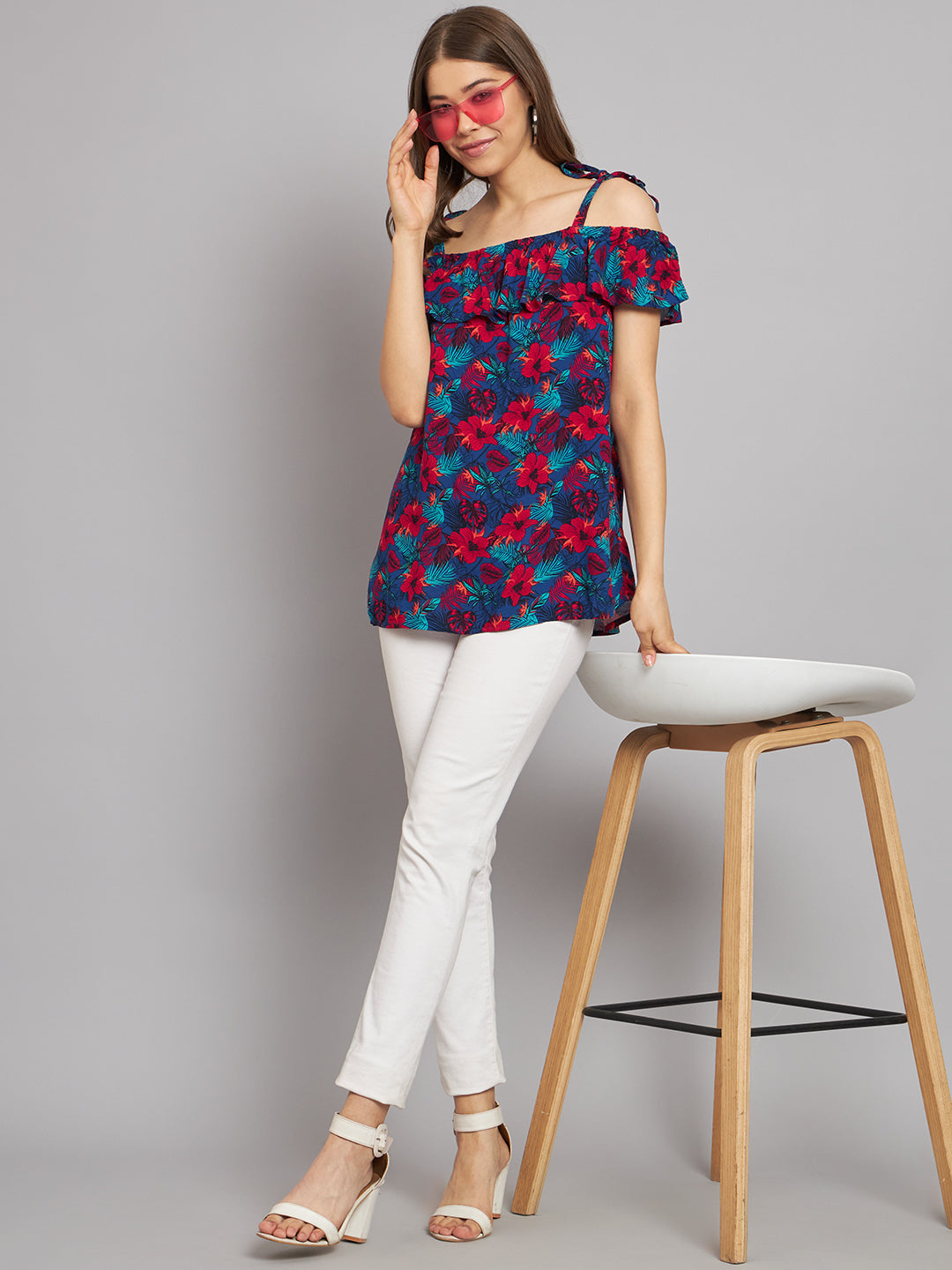 Women Printed Open Shoulder Top