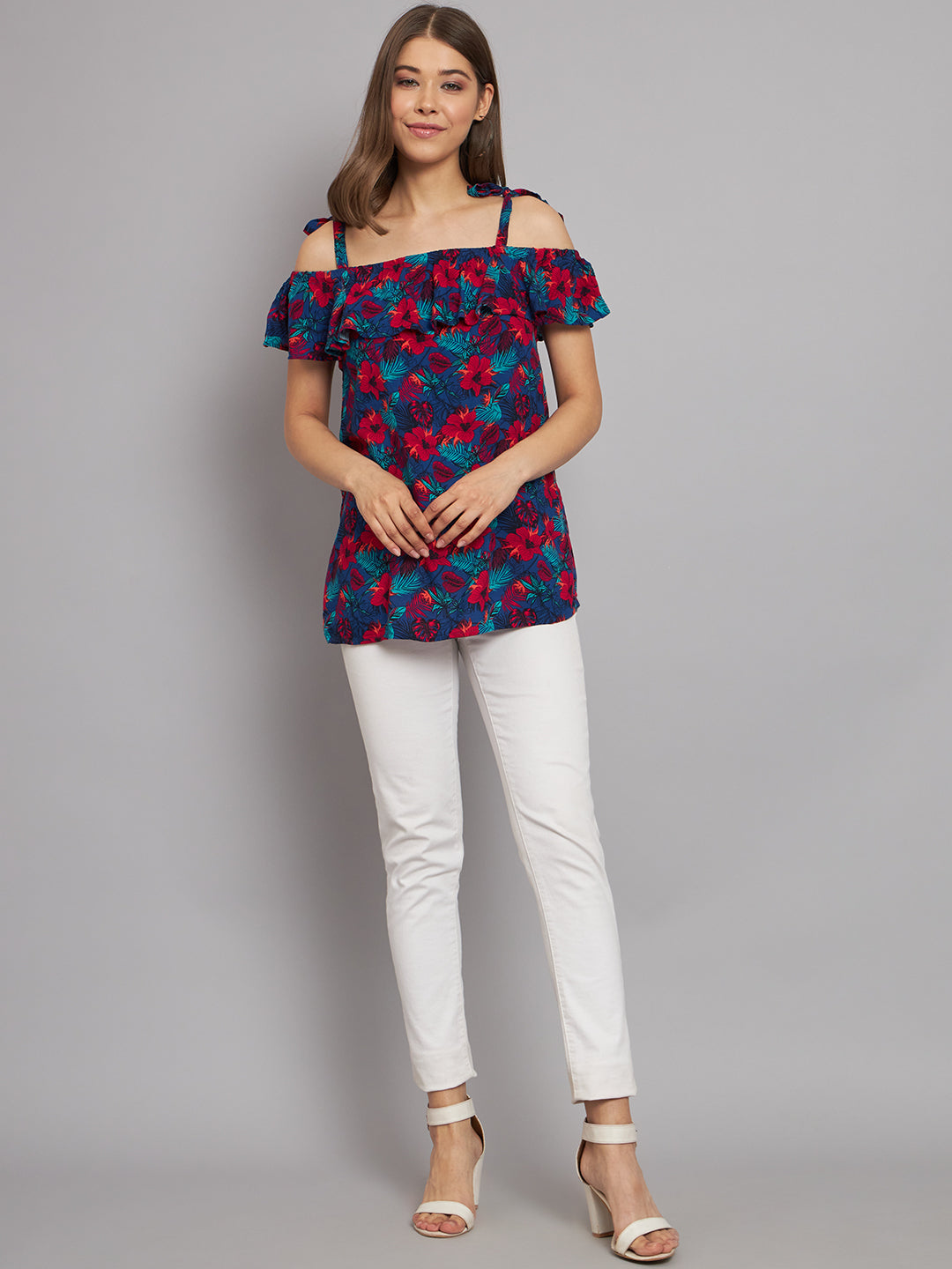 Women Printed Open Shoulder Top
