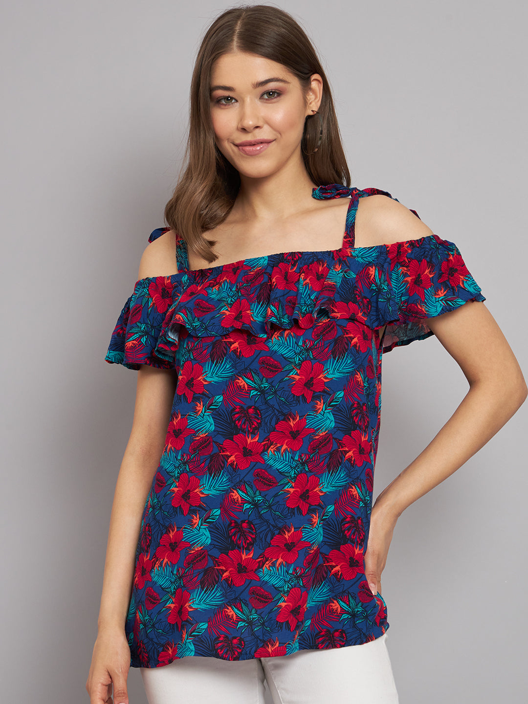 Women Printed Open Shoulder Top