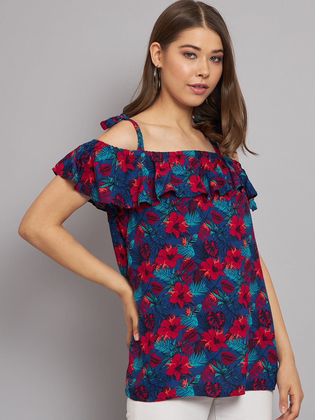Women Printed Open Shoulder Top