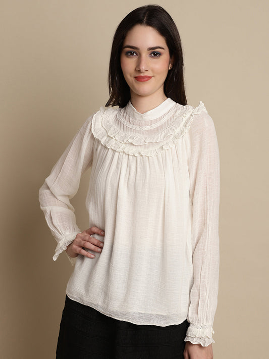 Women Beige Lace Top