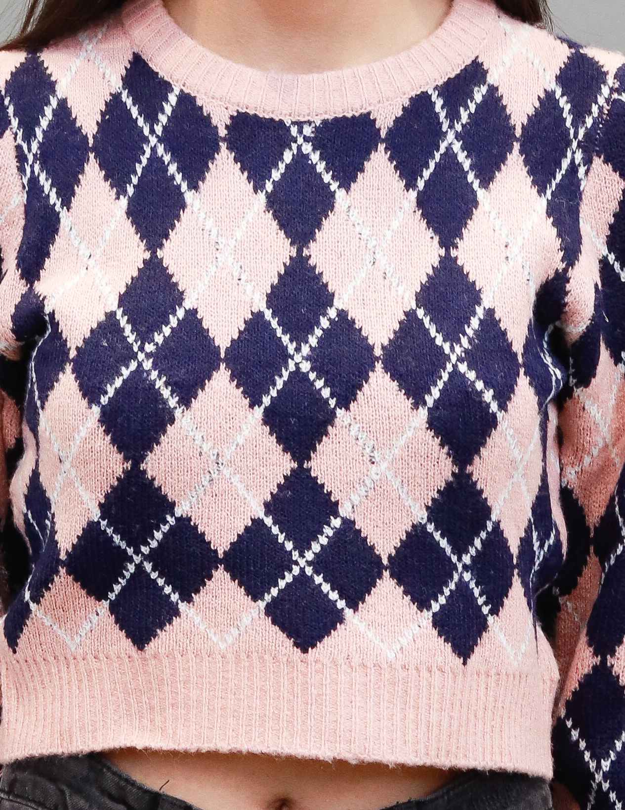 Women Dark Pink Checkered Sweater