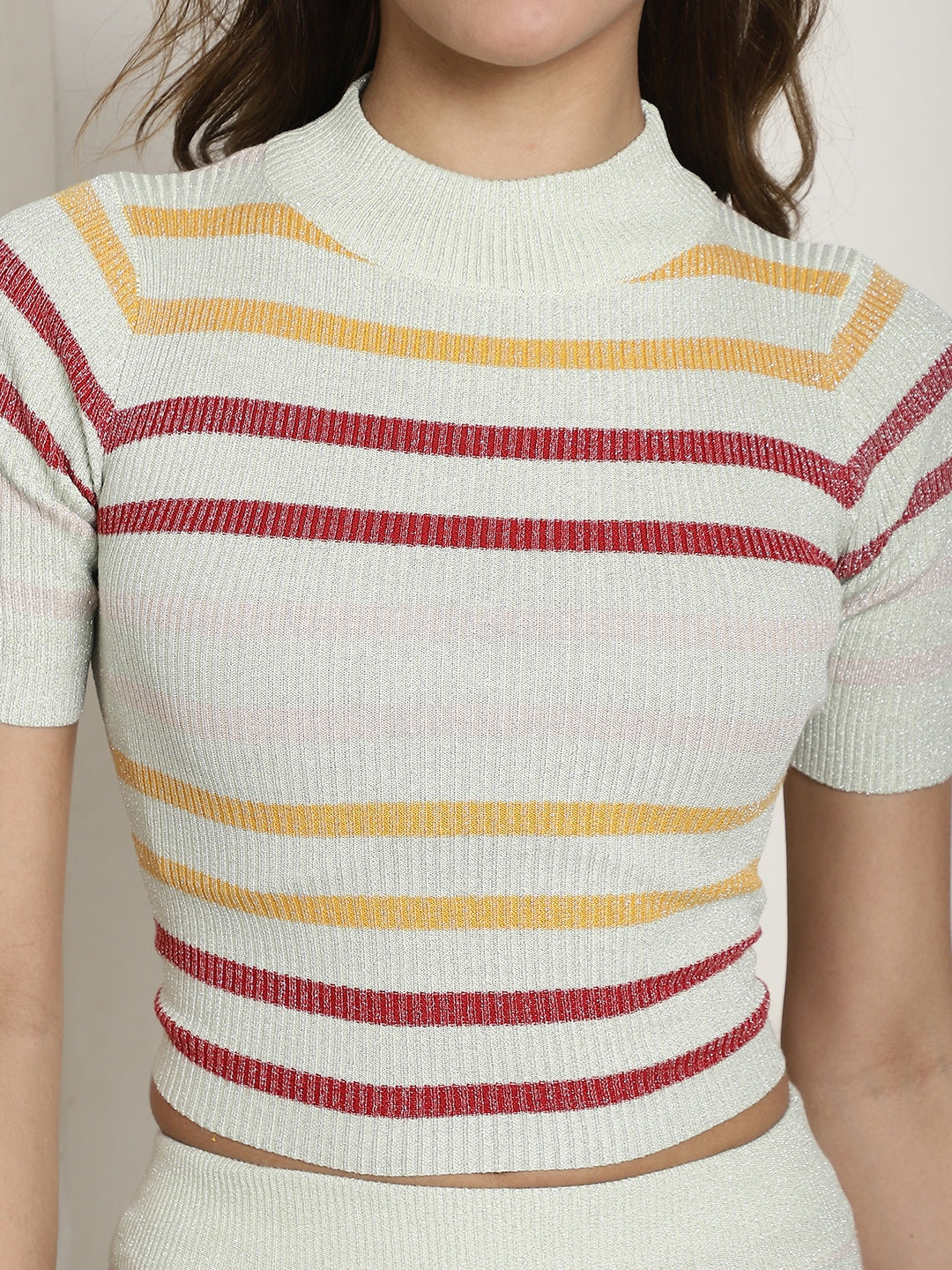 Women Light Green Stripe Skirt Set
