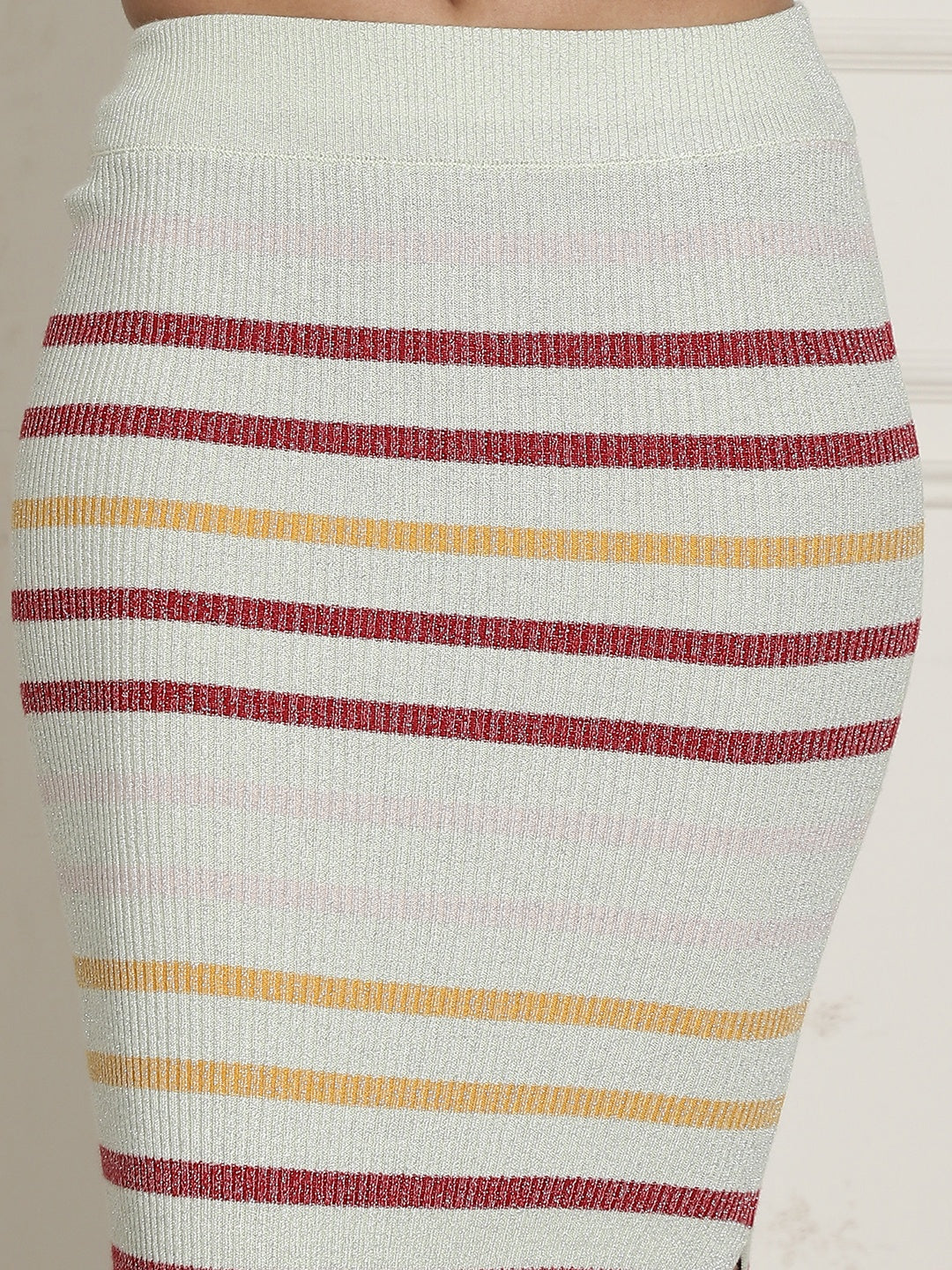 Women Light Green Stripe Skirt Set