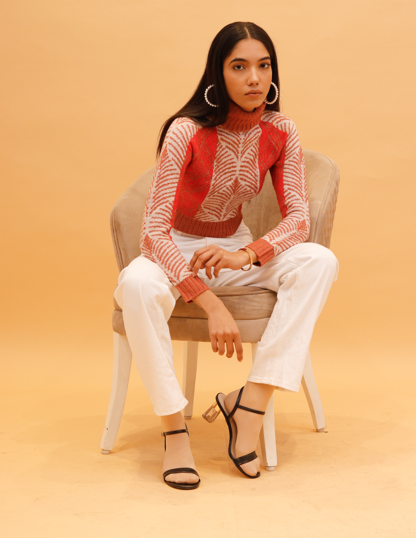 Women Orange Printed Sweater