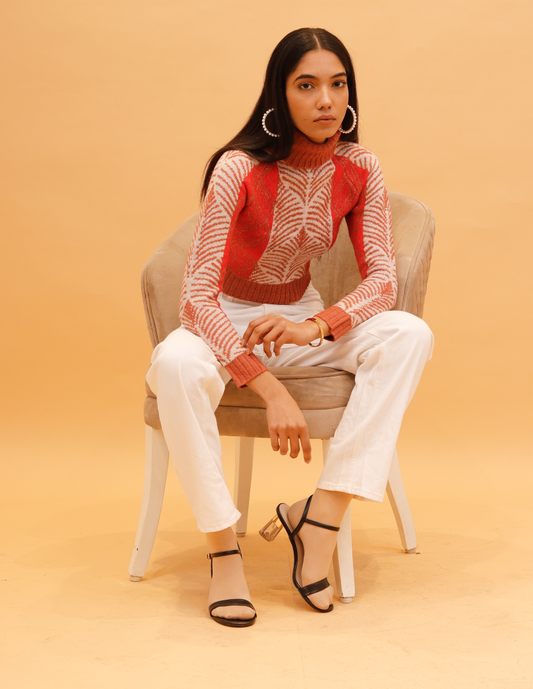 Women Orange Printed Sweater