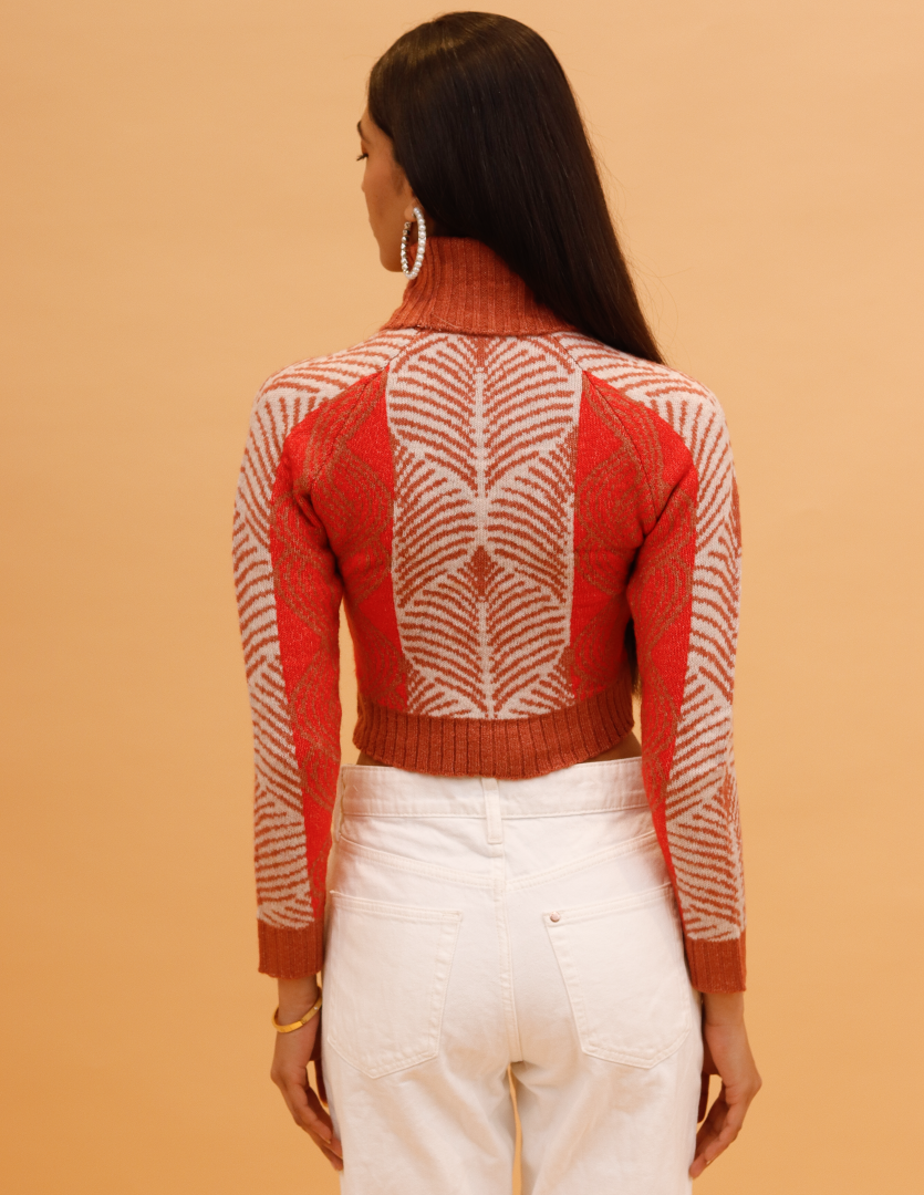 Women Orange Printed Sweater